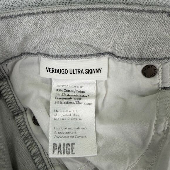 Paige Verdugo Ultra Skinny Jeans Size 29 Light Gray Metallic Coated Leg Stretch - Picture 11 of 16